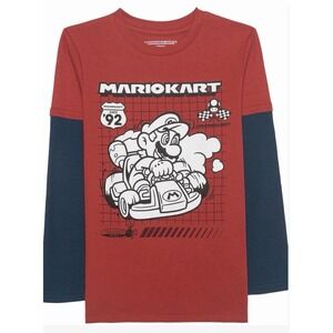 Mario Bros. Boys Large 18/20 Lets Go Karting Long Sleeve Twofer T-Shirt Brand Ne